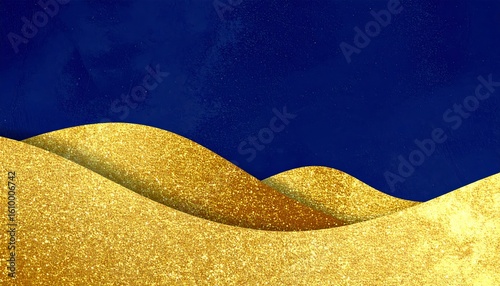 Golden Glitter Hills Under a Dark Blue Night Sky