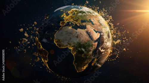 Fototapeta Naklejka Na Ścianę i Meble -  Earth planet space digital matrix stream asteroids sunlight continents atmosphere cosmic environment nature geography rotation orbit celestial landscape technology transformation energy universe