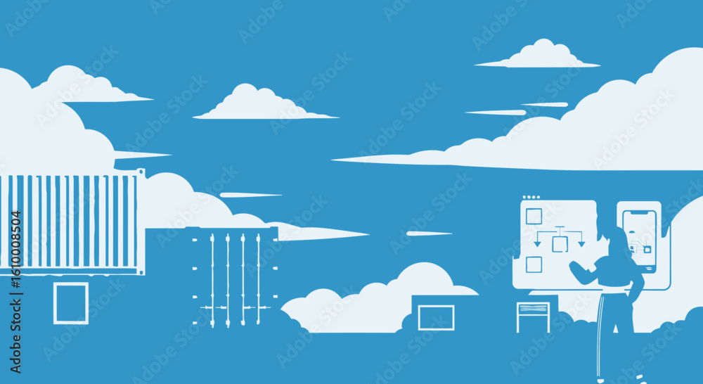 Naklejka premium Cloud-Native Architecture for Application Development and Container Deployment Strategy