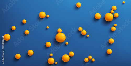 yellow spheres on a blue su...