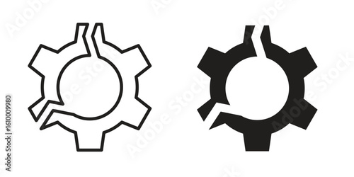 Broken gear icon outline vector Thin line. flat vector simple elements.