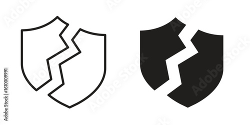 Broken shield icon outline vector Thin line. flat vector simple elements.