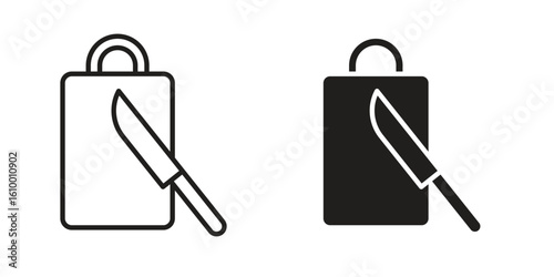 Cutting board with knife outline vector Thin line. flat vector simple elements.