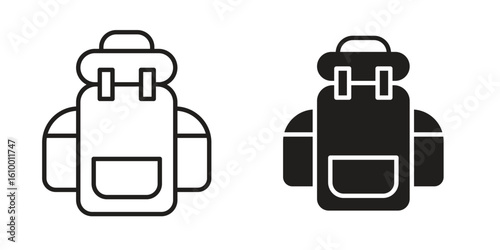 Hiking backpack icon outline vector Thin line. flat vector simple elements.