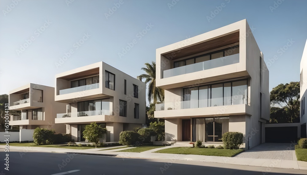 Fototapeta premium Luxury Residential Architecture with Neutral Tones during summer.
