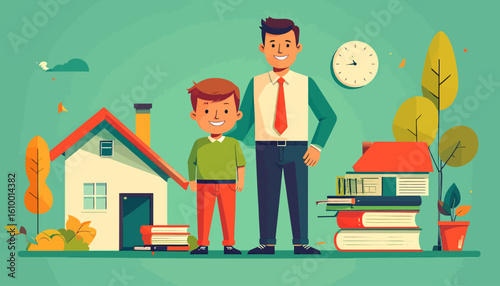Family Bonding, Parent and Child, Home Environment, Illustration, Cozy Setting, Warm Vibes, Connection