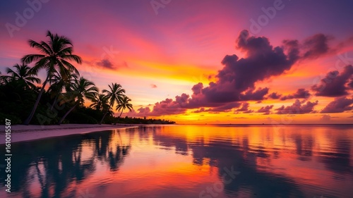 A wide shot of sunset over the sea