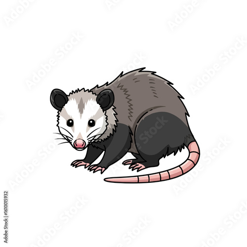 Illustration of a Curious Possum in a Playful Pose, Animal Art, Vibrant Colors, Whimsical Environment