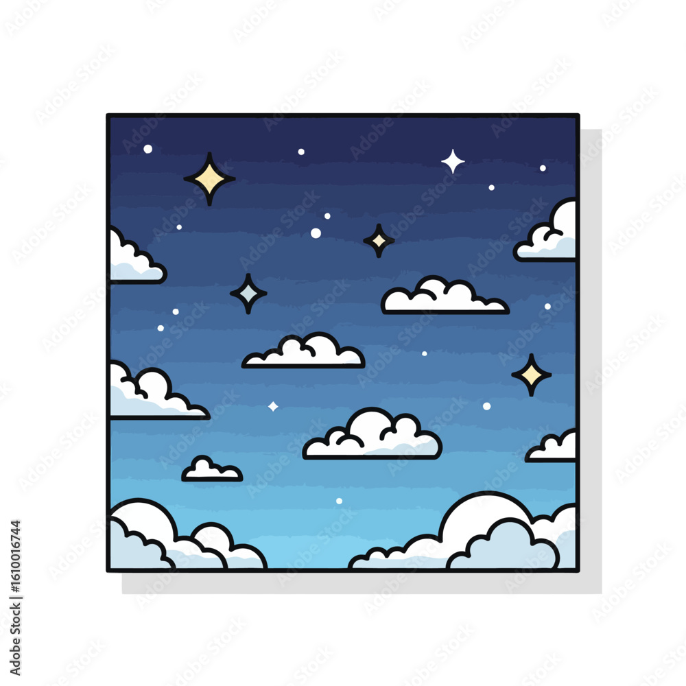 Obraz premium Starry Night Sky Illustration Over Cloudy Landscape for Creative Projects