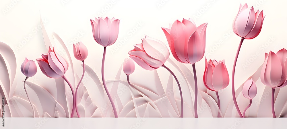 Obraz premium detailed tulips in different shades of pastel pink dancing together , Generative AI