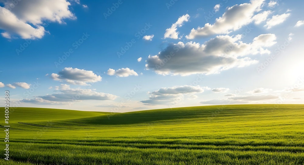 Obraz premium Scenic Green Fields Under a Blue Sky