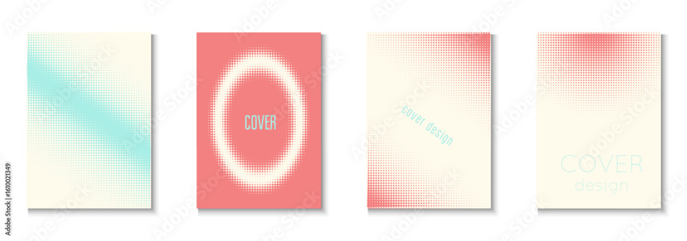 Fototapeta premium Party Cover Set. Cool Memphis Art With Circles. Minimalistic Brochure In 2d Frame. Dot Flyer. Minimalist Halftone Template. Geometric Book Poster. Trendy Party Cover