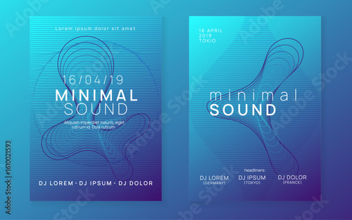 Sound Magazine. Party Poster. Violet Dance Banner. Green Techno Set. Electronic Beat Illustration. Trance Vector. Dj Concert Template. Blue Sound Magazine