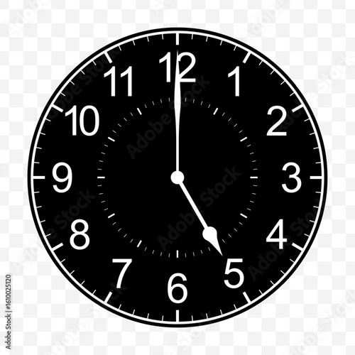 Vector illustration of five o clock icon sign and symbol. Black icons on transparent background