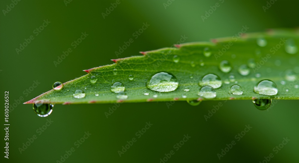 Dewdrops Adorn Spiny Leaf Edge Closeup Dewdrops Adorn Spiny Leaf Edge Closeup