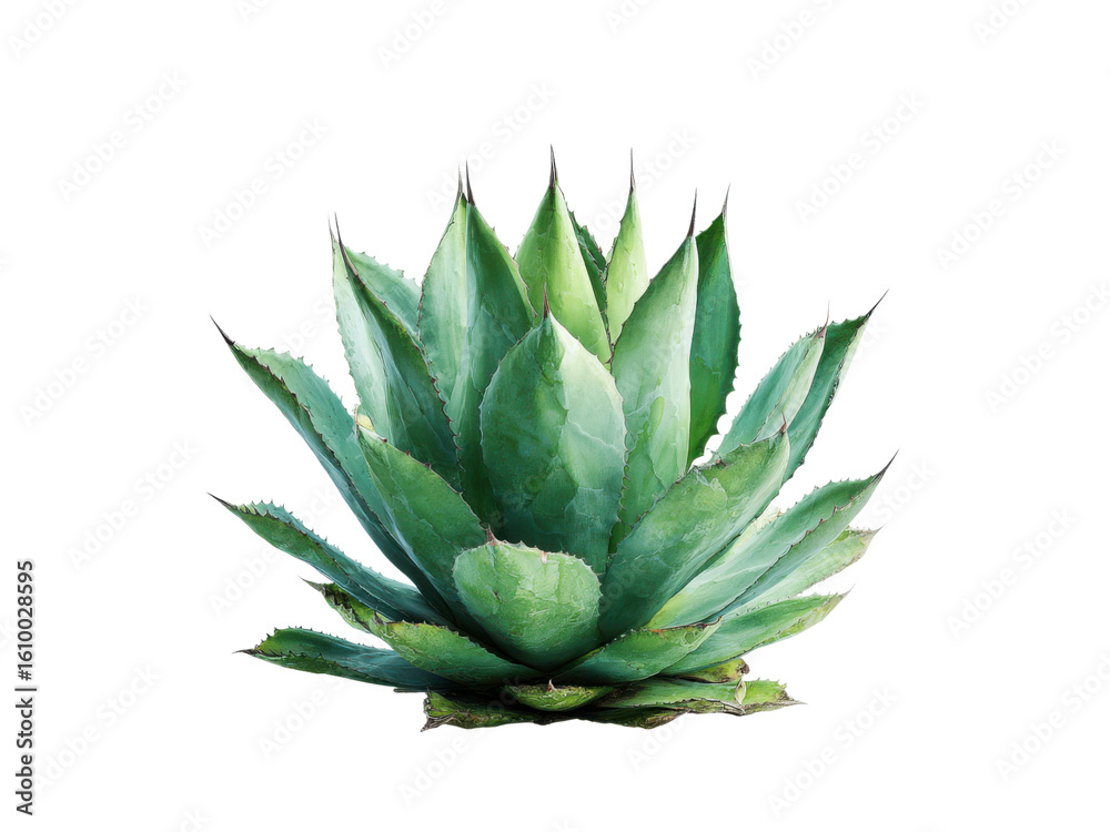 Fototapeta premium Spiky green agave plant with pointed leaves image, Png Transparent, Isolated on White