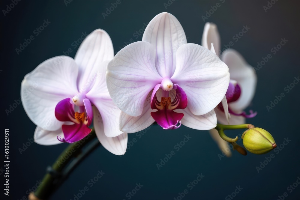 Obraz premium Elegant white & purple orchids, symmetrically branched , soft, vibrant