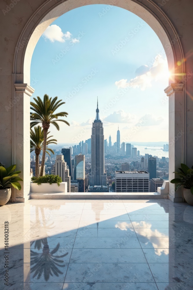 Naklejka premium Gleaming marble expanse, breathtaking cityscape vista, elevation, geometric