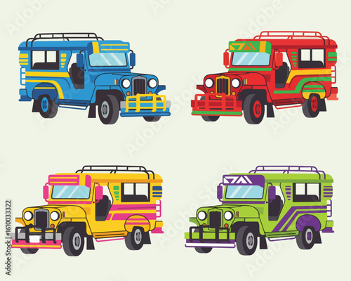 Colorful Philippine Jeepneys in Different Bright Designs for Transportation