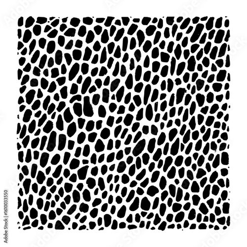 Seamless pattern of irregular black shapes on a white background resembling animal skin or reptile scales