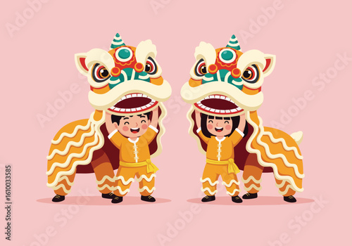Children Perform Traditional Lion Dance During Cultural Festival Celebrations