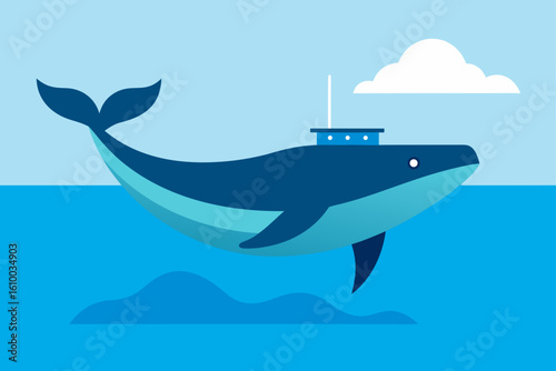 Stylized whale with a submarine structure on its back