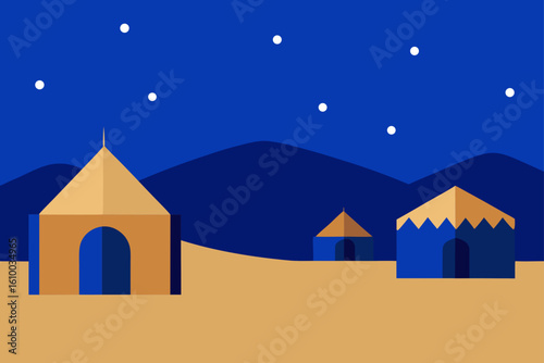 Desert camp under a starry night sky