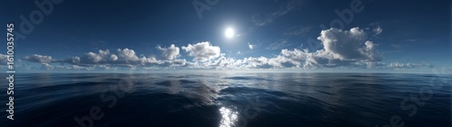 Ocean sunlight reflection open sea hdr panoramic view 360 degrees serene atmosphere