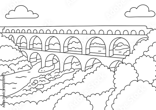 Aqueduct drawing coloring page for kids and adults free printable fun
