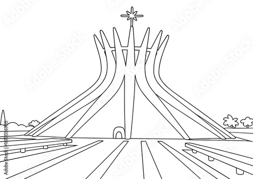 Brasilia cathedral drawing architecture landmark coloring page outline