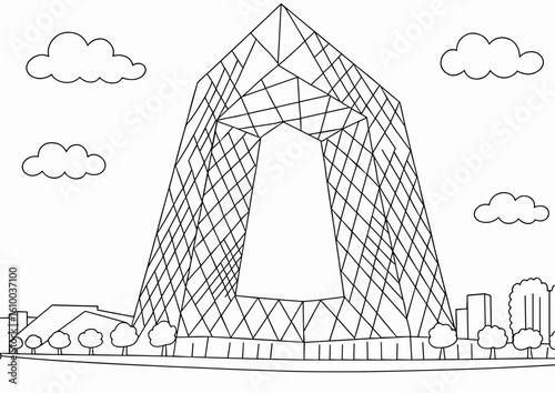 Headquarters beijing china drawing coloring page architecture