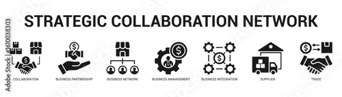 Strategic Collaboration Network Modern and clean web banner illustration featuring thematic icons for visual communication