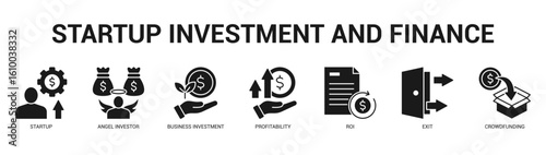 Startup Investment and Finance Modern and clean web banner illustration featuring thematic icons for visual communication