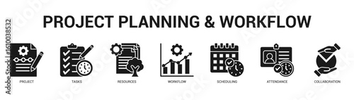 Project Planning and Workflow Modern and clean web banner illustration featuring thematic icons for visual communication
