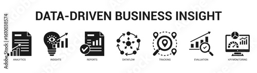 DataDriven Business Insight Modern and clean web banner illustration featuring thematic icons for visual communication