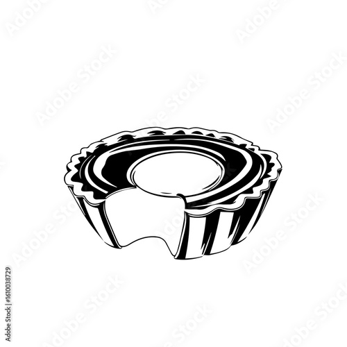 Elegant Delicious Dessert Tart With Bite Taken In Black And White Modern Graphic Illustration Design