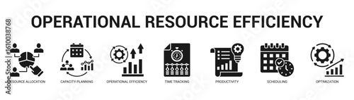 Operational Resource Efficiency Modern and clean web banner illustration featuring thematic icons for visual communication