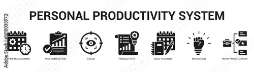 Personal Productivity System Modern and clean web banner illustration featuring thematic icons for visual communication