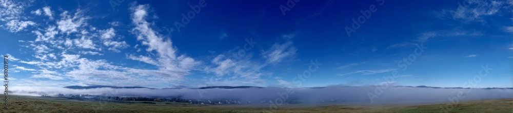 Fototapeta premium Stunning hdr panorama of foggy landscape 360 degrees viewpoint nature environment