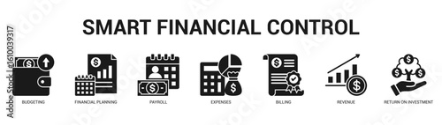 Smart Financial Control Modern and clean web banner illustration featuring thematic icons for visual communication