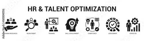 HR and Talent Optimization Modern and clean web banner illustration featuring thematic icons for visual communication