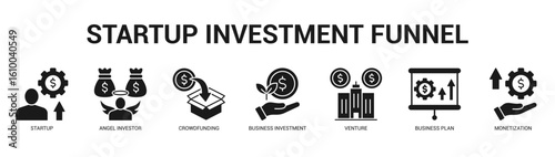 Startup Investment Funnel Modern and clean web banner illustration featuring thematic icons for visual communication