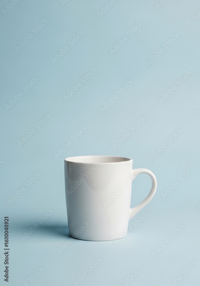 Simple White Mug on a Blue Background Presenting Minimalist and Clean Aesthetic Simple White Mug on a Blue Background Presenting Minimalist and Clean Aesthetic