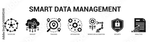 Smart Data Management Modern and clean web banner illustration featuring thematic icons for visual communication