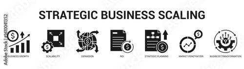 Strategic Business Scaling Modern and clean web banner illustration featuring thematic icons for visual communication