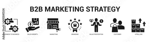 B2B Marketing Strategy Modern and clean web banner illustration featuring thematic icons for visual communication