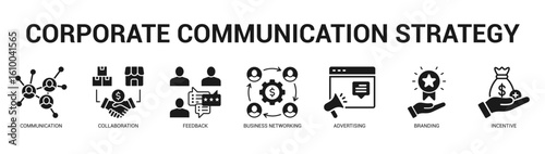 Corporate Communication Strategy Modern and clean web banner illustration featuring thematic icons for visual communication