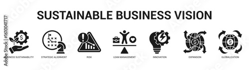 Sustainable Business Vision Modern and clean web banner illustration featuring thematic icons for visual communication