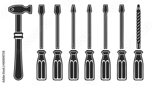 Carpentry tool icons Silhouette set Collection of vintage woodworking tools and equipment illustrations
