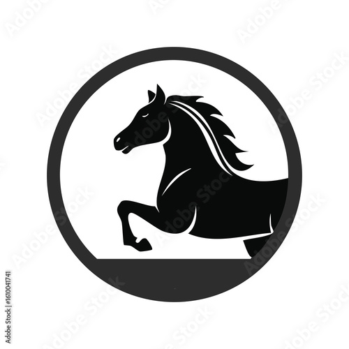 Black and white logo Running horse profile